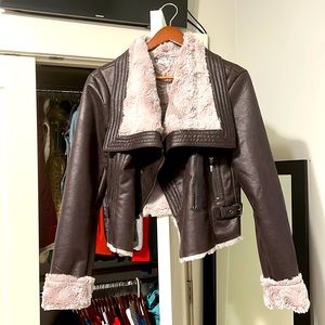 J. Lo faux fur bomber jacket